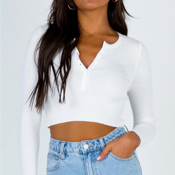 Princess Polly Off-Shoulder White Ribbed Top - Picture 5 of 5